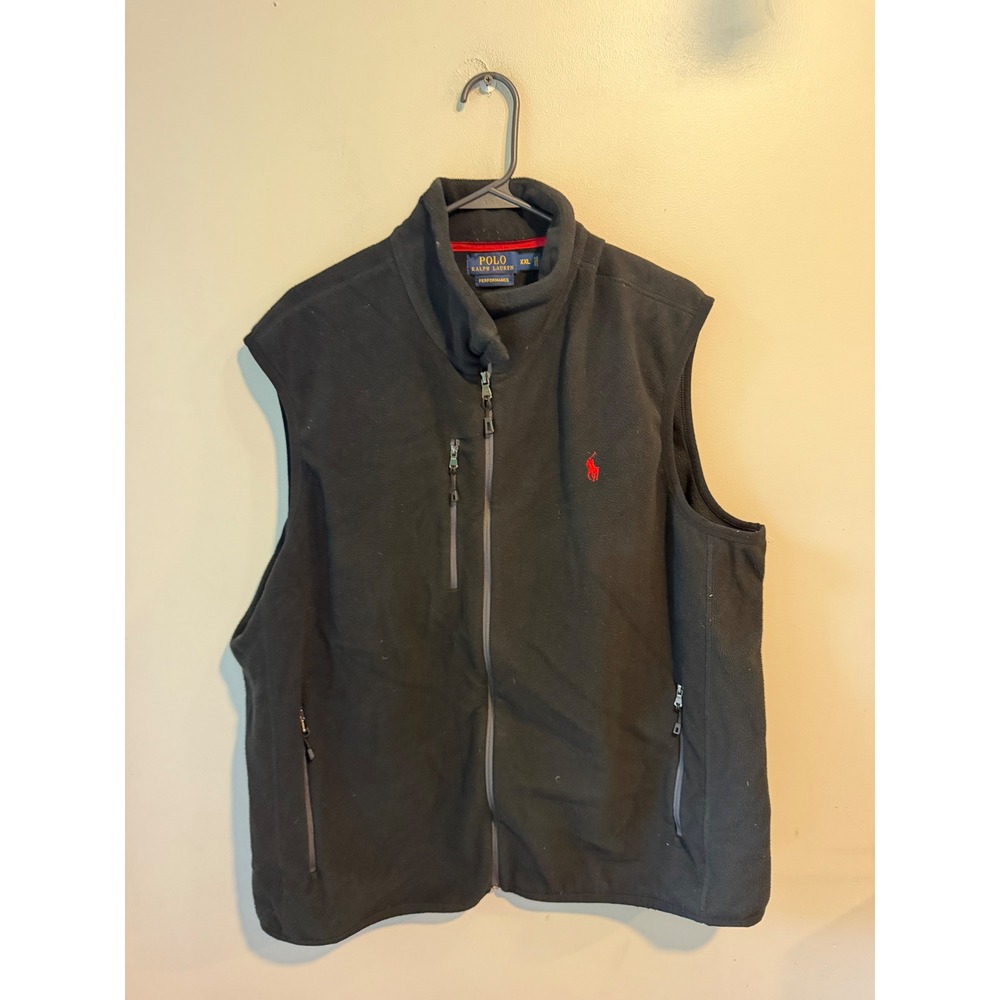 Polo Ralph Lauren Performance Mens Fleece Vest Black Red Pony XXL Full Zip